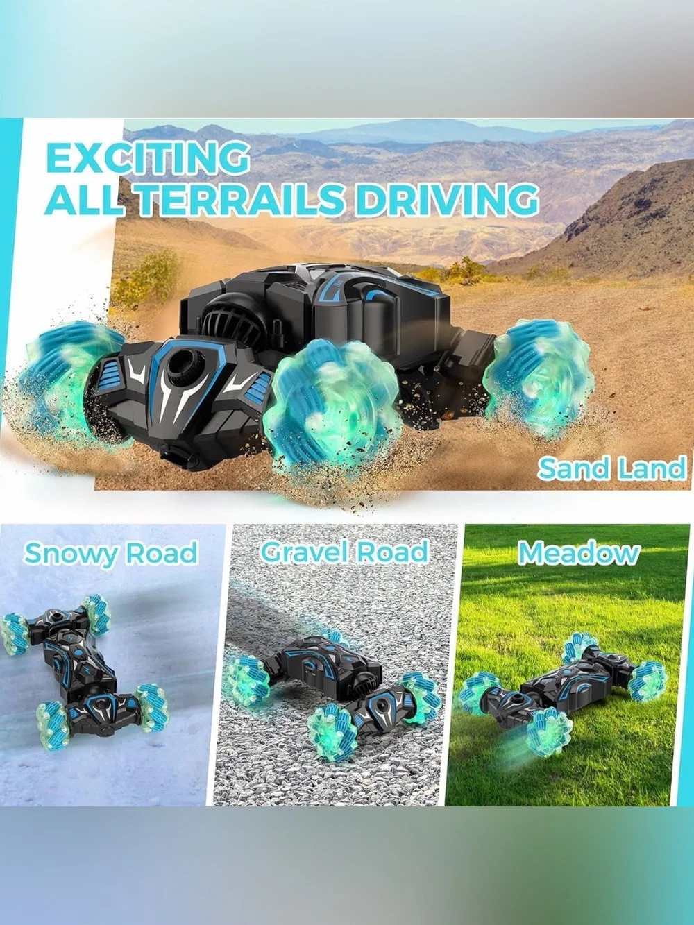 360° Rotating 4WD Twist Cars with Light Music & Spray Remote & Hand Control